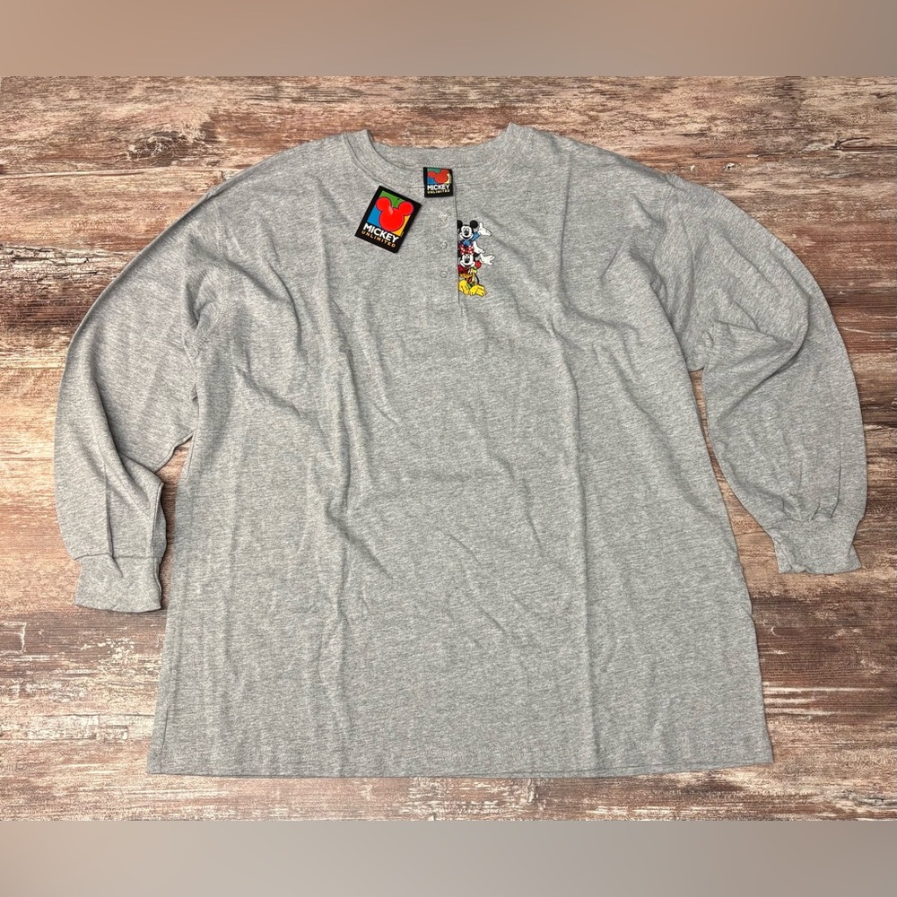 Disney | NWT Vintage! Long Sleeve Embroidery Henley Shirt Heather Grey, XL
